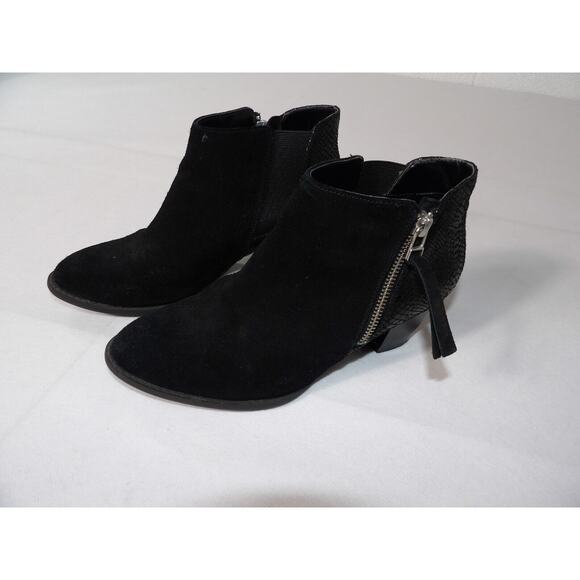 Vionic Anne Sz 6.5 Ankle Boots Suede Zip Booties Block Heel Black Zip - Picture 1 of 16